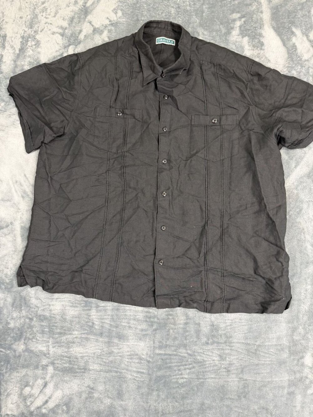 Cubavera Mens Black Short Sleeve Button-Down Shirt XXL Ramie Blend